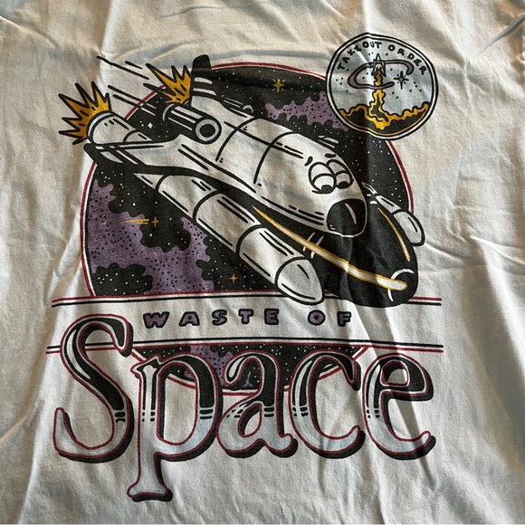 Takeout Order WASTE OF SPACE Shuttle Graphic Emo Geek Punk Y2K T-Shirt L - Picture 2 of 6